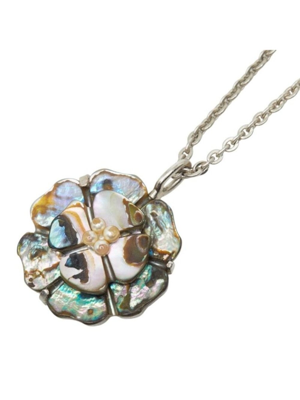 Chanel Camellia Vintage Chain Pendant 98A Silver Multicolor Metal